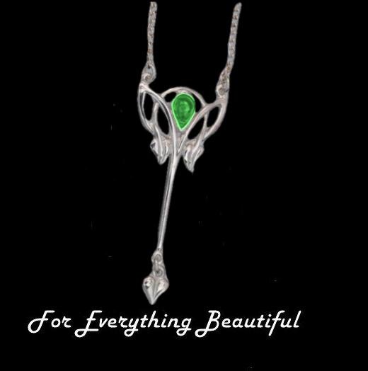 Image 0 of Art Nouveau Green Peridot Long Leaf Sterling Silver Pendant