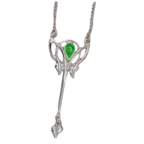 Image 1 of Art Nouveau Green Peridot Long Leaf Sterling Silver Pendant