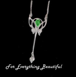 Art Nouveau Green Peridot Long Leaf Sterling Silver Pendant