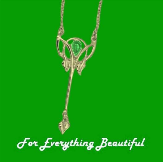 Image 0 of Art Nouveau Green Peridot Long Leaf 9K Yellow Gold Pendant