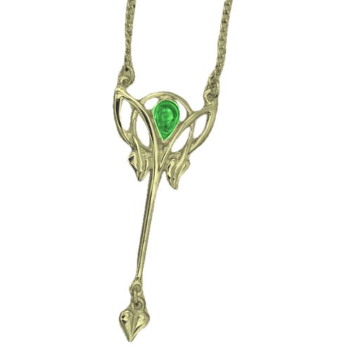 Image 1 of Art Nouveau Green Peridot Long Leaf 9K Yellow Gold Pendant