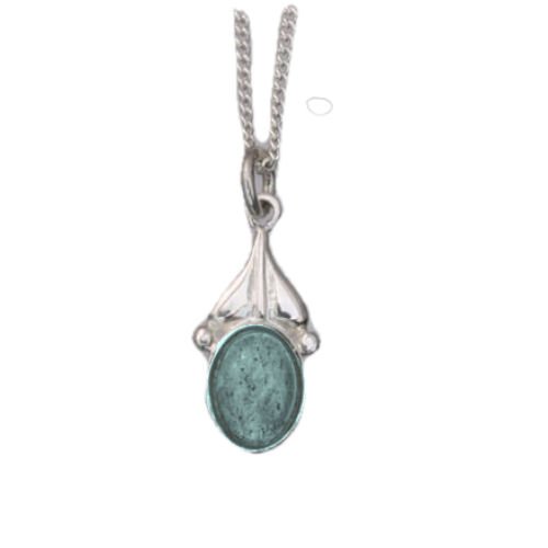Image 1 of Art Nouveau Leaf Oval Blue Moonstone Sterling Silver Pendant