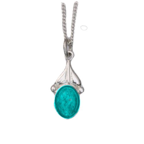 Image 1 of Art Nouveau Leaf Oval Turquoise Sterling Silver Pendant