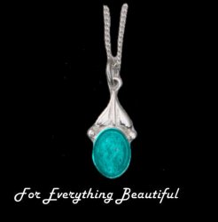 Art Nouveau Leaf Oval Turquoise Sterling Silver Pendant