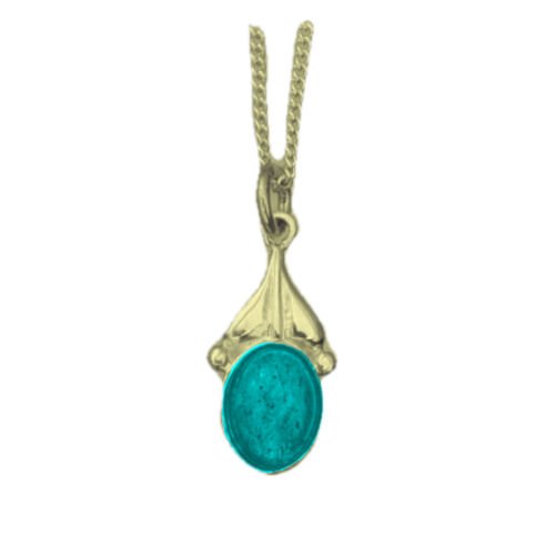 Image 1 of Art Nouveau Leaf Oval Turquoise 9K Yellow Gold Pendant