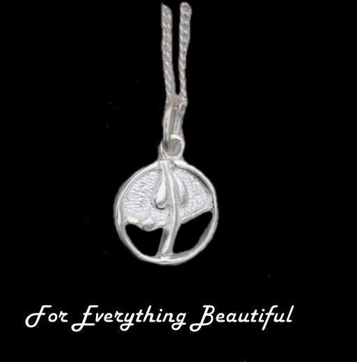 Image 0 of Art Nouveau Leaf Round Small Sterling Silver Pendant