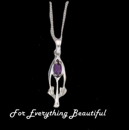 Image 0 of Art Nouveau Marquise Amethyst Sterling Silver Pendant