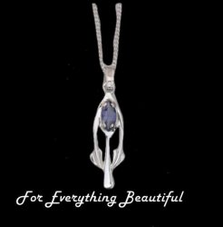 Art Nouveau Marquise Iolite Sterling Silver Pendant