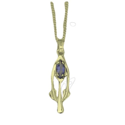 Image 1 of Art Nouveau Marquise Iolite 9K Yellow Gold Pendant