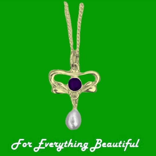 Image 0 of Art Nouveau Round Amethyst Pearl 9K Yellow Gold Pendant