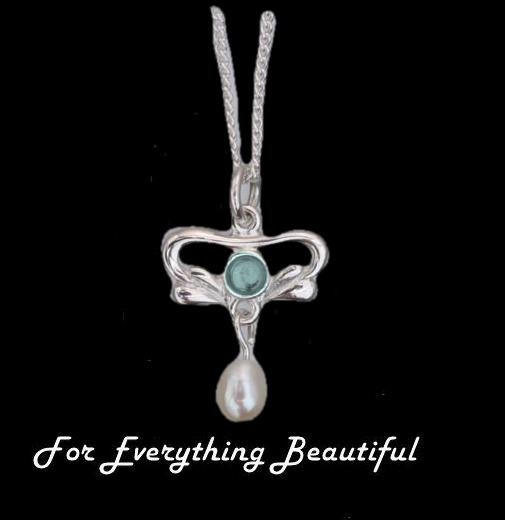 Image 0 of Art Nouveau Round Blue Moonstone Pearl Sterling Silver Pendant