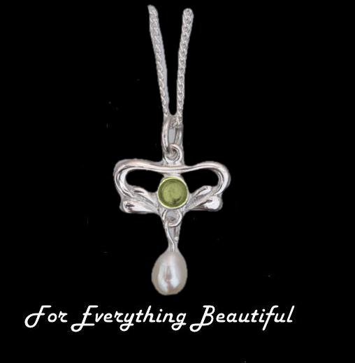 Image 0 of Art Nouveau Round Citrine Pearl Sterling Silver Pendant