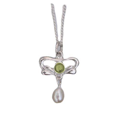 Image 1 of Art Nouveau Round Citrine Pearl Sterling Silver Pendant