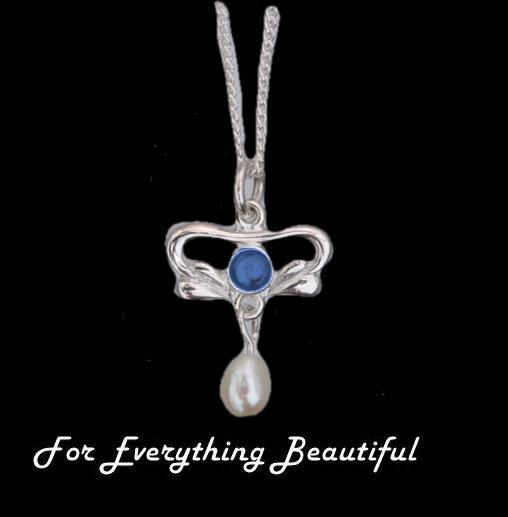 Image 0 of Art Nouveau Round Labradorite Pearl Sterling Silver Pendant