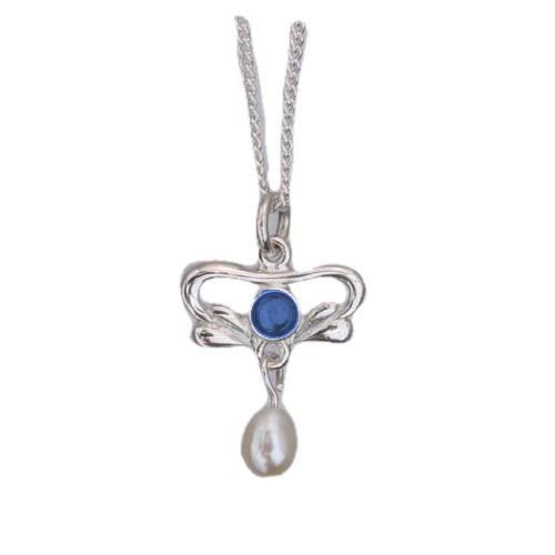 Image 1 of Art Nouveau Round Labradorite Pearl Sterling Silver Pendant
