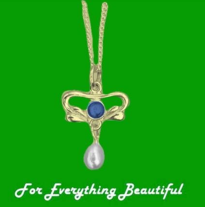 Image 0 of Art Nouveau Round Labradorite Pearl 9K Yellow Gold Pendant