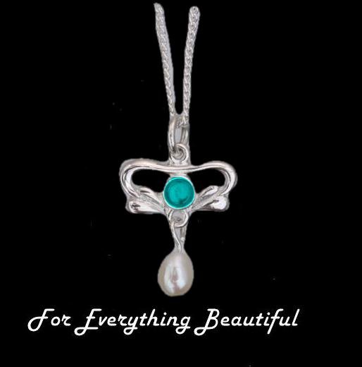Image 0 of Art Nouveau Round Turquoise Pearl Sterling Silver Pendant