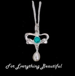 Art Nouveau Round Turquoise Pearl Sterling Silver Pendant