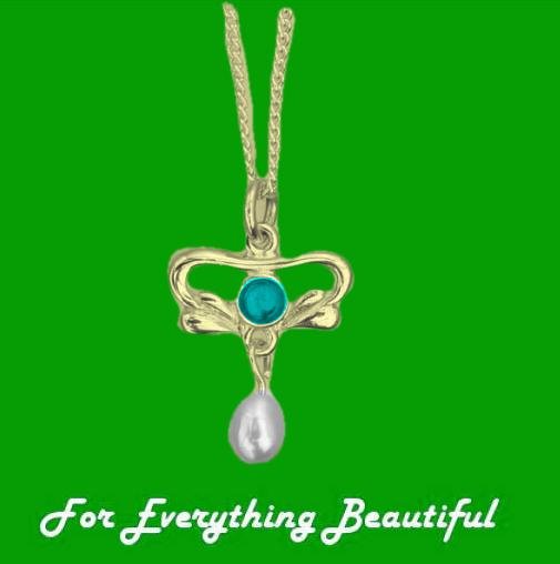 Image 0 of Art Nouveau Round Turquoise Pearl 9K Yellow Gold Pendant