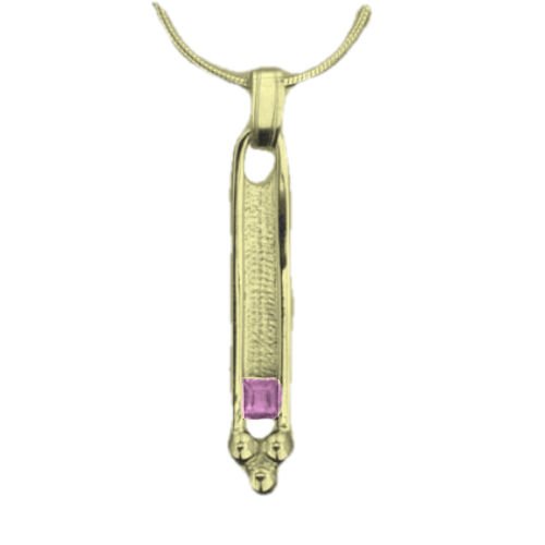 Image 1 of Art Deco Rectangular Pink Tourmaline 9K Yellow Gold Pendant