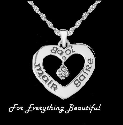 Image 0 of Celtic Heart Knot Gaelic Live Love Laugh Sterling Silver Pendant