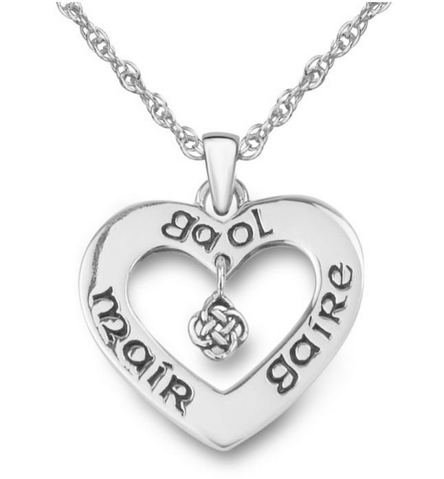 Image 1 of Celtic Heart Knot Gaelic Live Love Laugh Sterling Silver Pendant
