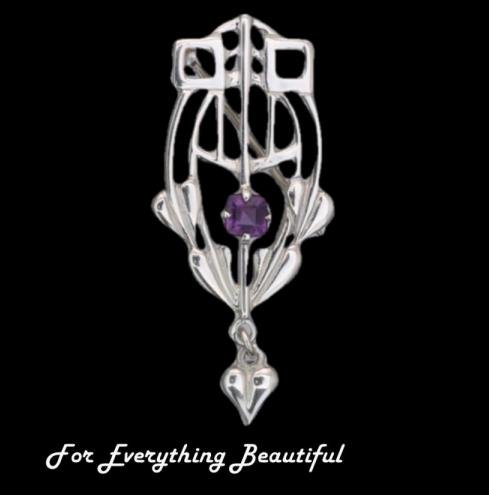 Image 0 of Art Deco Amethyst Oval Design Sterling Silver Brooch