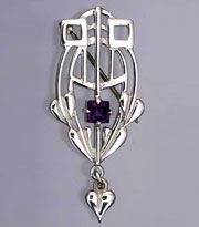 Image 2 of Art Deco Amethyst Oval Design Sterling Silver Brooch