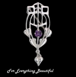 Art Deco Amethyst Oval Design Sterling Silver Brooch