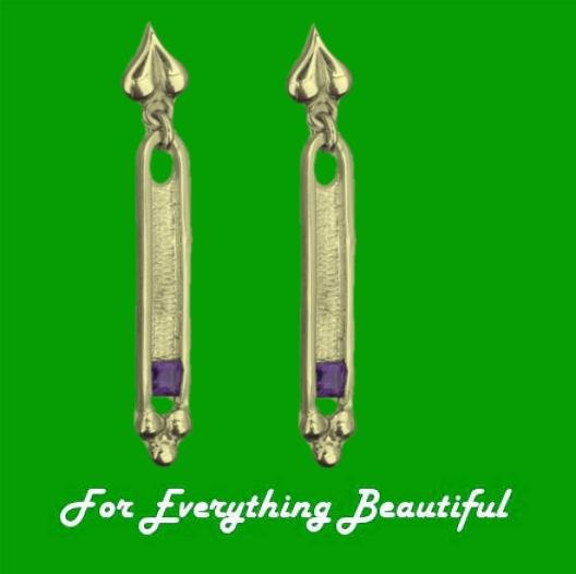 Image 0 of Art Deco Design Amethyst 9K Yellow Gold Drop Earrings