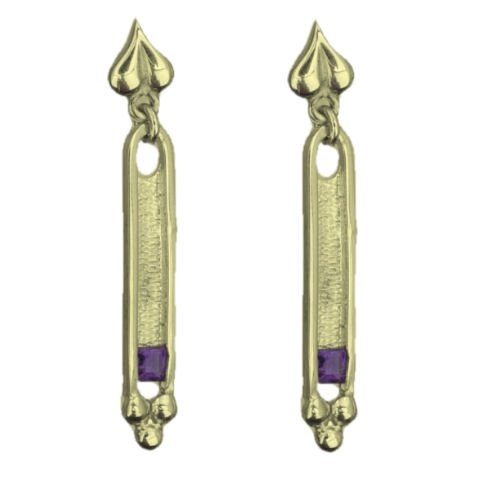Image 1 of Art Deco Design Amethyst 9K Yellow Gold Drop Earrings