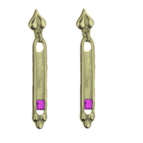 Image 1 of Art Deco Pink Tourmaline 9K Yellow Gold Drop Earrings