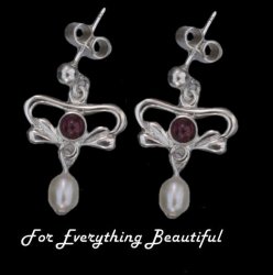 Art Nouveau Amethyst Pearl Sterling Silver Drop Earrings