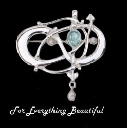 Art Nouveau Blue Moonstone Pearl Sterling Silver Brooch