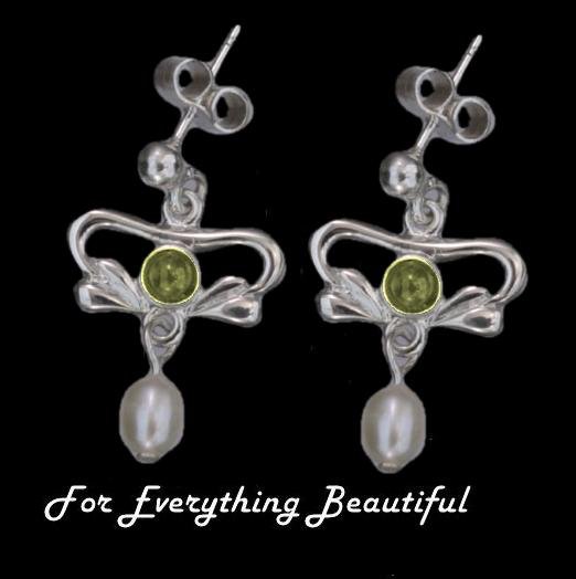 Image 0 of Art Nouveau Citrine Pearl Sterling Silver Drop Earrings