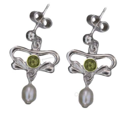 Image 1 of Art Nouveau Citrine Pearl Sterling Silver Drop Earrings