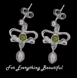 Art Nouveau Citrine Pearl Sterling Silver Drop Earrings