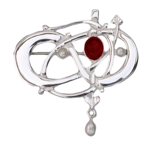 Image 1 of Art Nouveau Garnet Pearl Sterling Silver Brooch