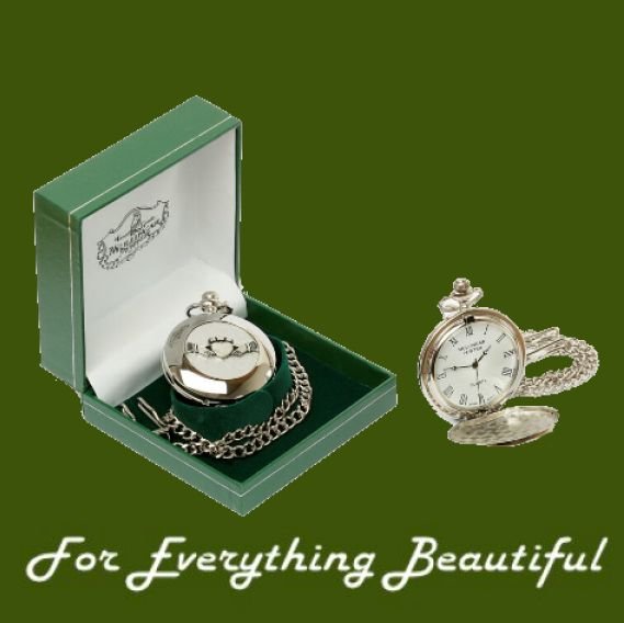 Image 0 of Claddagh Themed Round Shaped Chain Stylish Pewter Pocket Watch