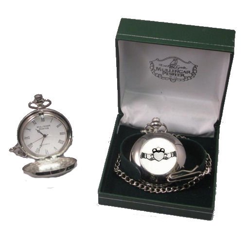 Image 2 of Claddagh Themed Round Shaped Chain Stylish Pewter Pocket Watch