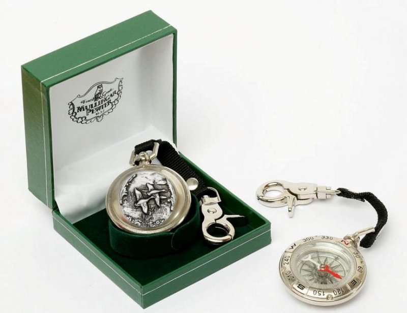 Image 1 of Ducks Bird Themed Pewter Boxed Compass With Belt Lanyard