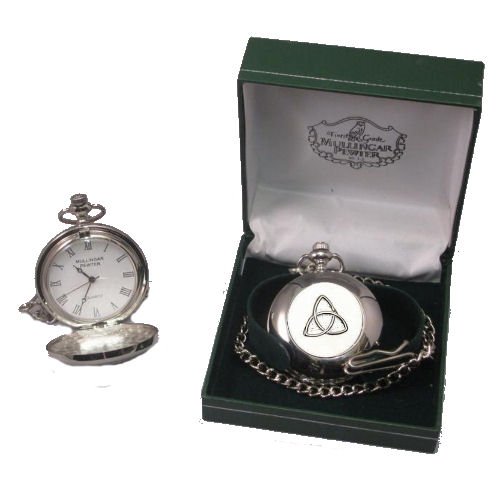 Image 2 of Celtic Trinity Knot Themed Round Shaped Chain Stylish Pewter Pocket Watch 