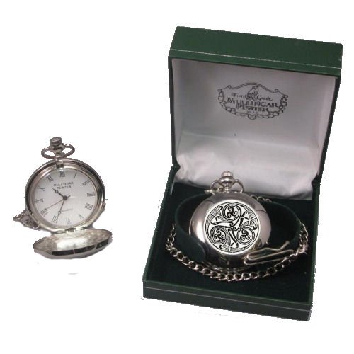 Image 2 of Celtic Spiral Trinity Themed Round Shaped Chain Stylish Pewter Pocket Watch 
