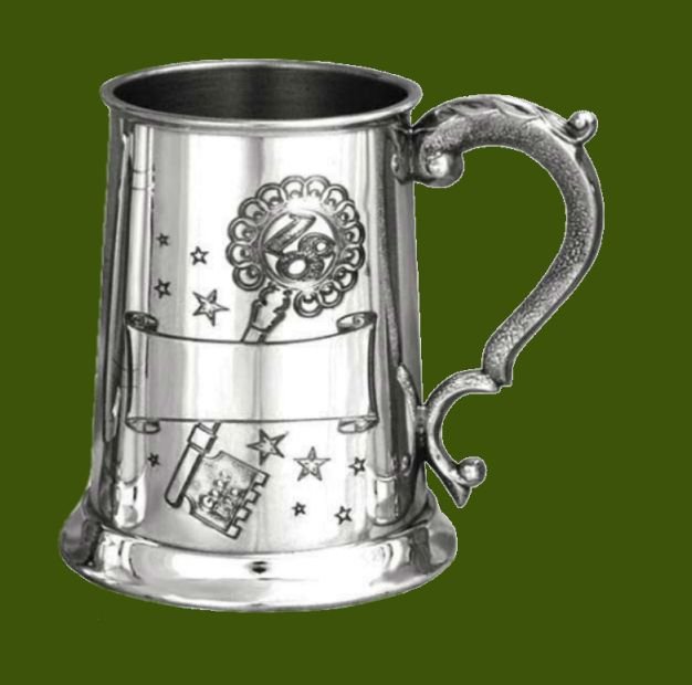 Image 0 of 18th Birthday Key Motif Ornate Handle Stylish Pewter 16oz Tankard