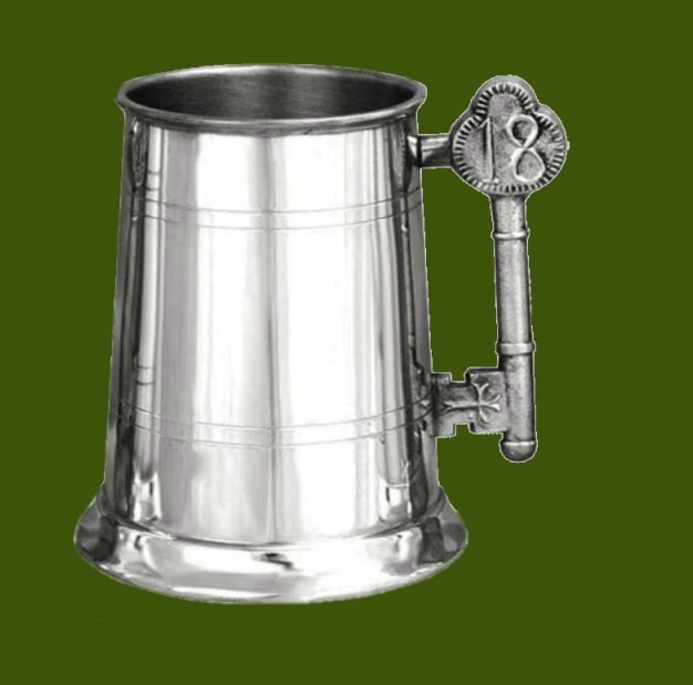 Image 0 of 18th Birthday Key Ornate Handle Plain Stylish Pewter 16oz Tankard