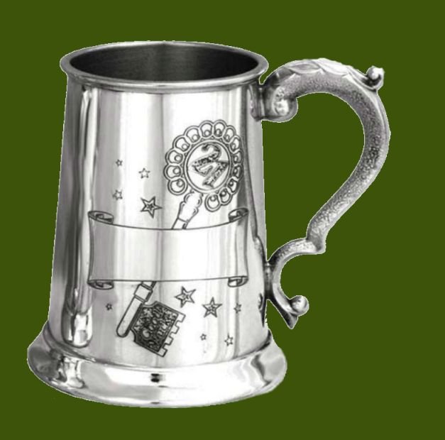 Image 0 of 21st Birthday Key Motif Ornate Handle Stylish Pewter 16oz Tankard