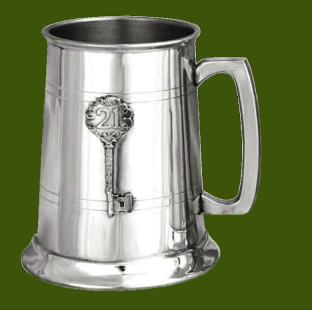 Image 0 of 21st Birthday Key Mounted Badge Stylish Pewter 16oz Tankard