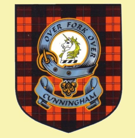 Image 0 of Cunningham Clan Tartan Clan Cunningham Badge Shield Decal Sticker Set of 3