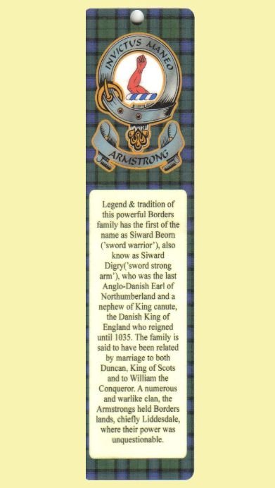 Image 0 of Armstrong Clan Badge Clan Armstrong Tartan Laminated Bookmark