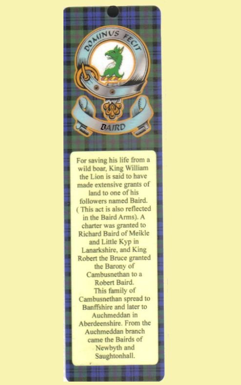 Image 0 of Baird Clan Badge Clan Baird Tartan Laminated Bookmark